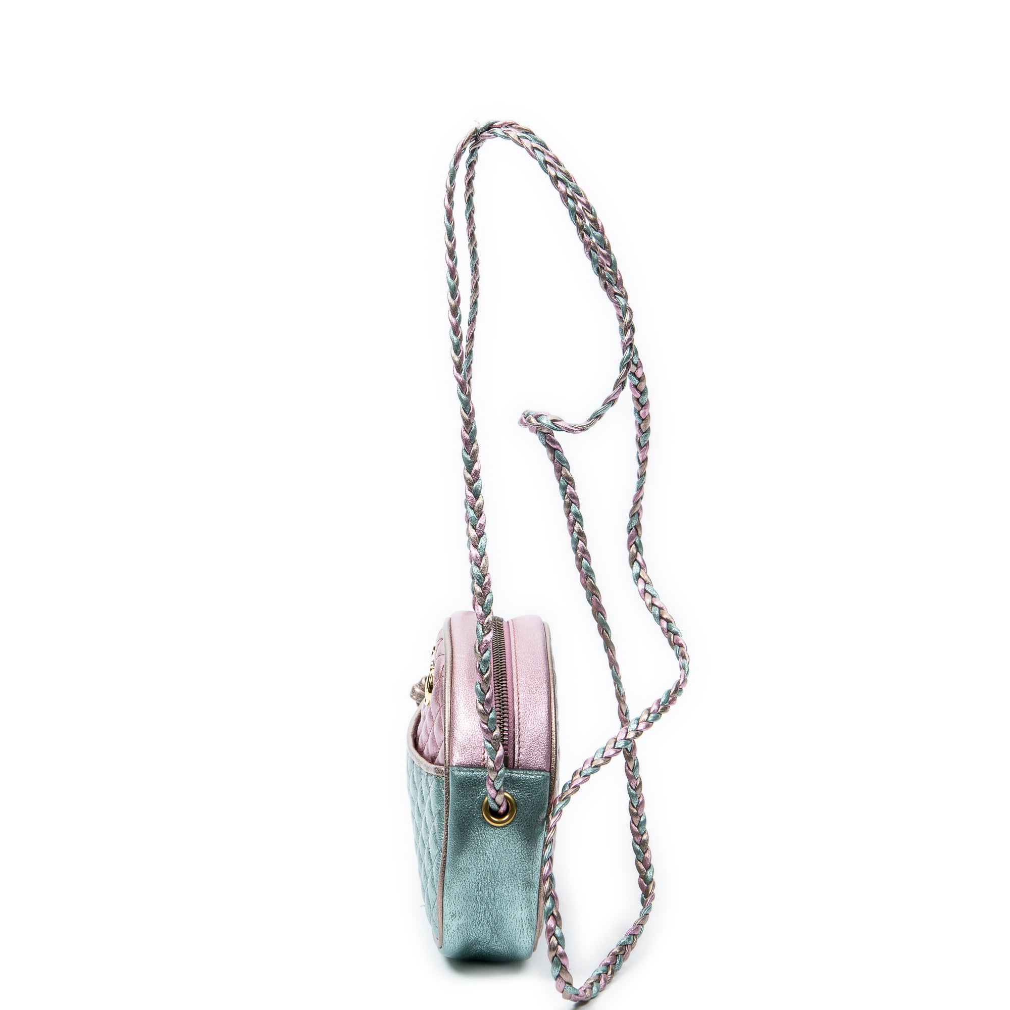 Shoulder Bag Trapuntata Mini Camera Crossbody Light Pink Quilted Metallic Leather