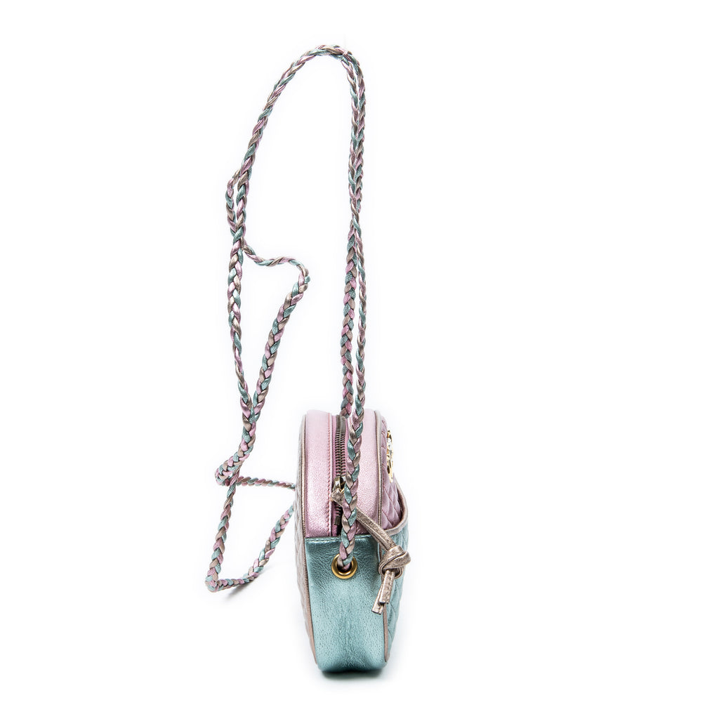 Shoulder Bag Trapuntata Mini Camera Crossbody Light Pink Quilted Metallic Leather