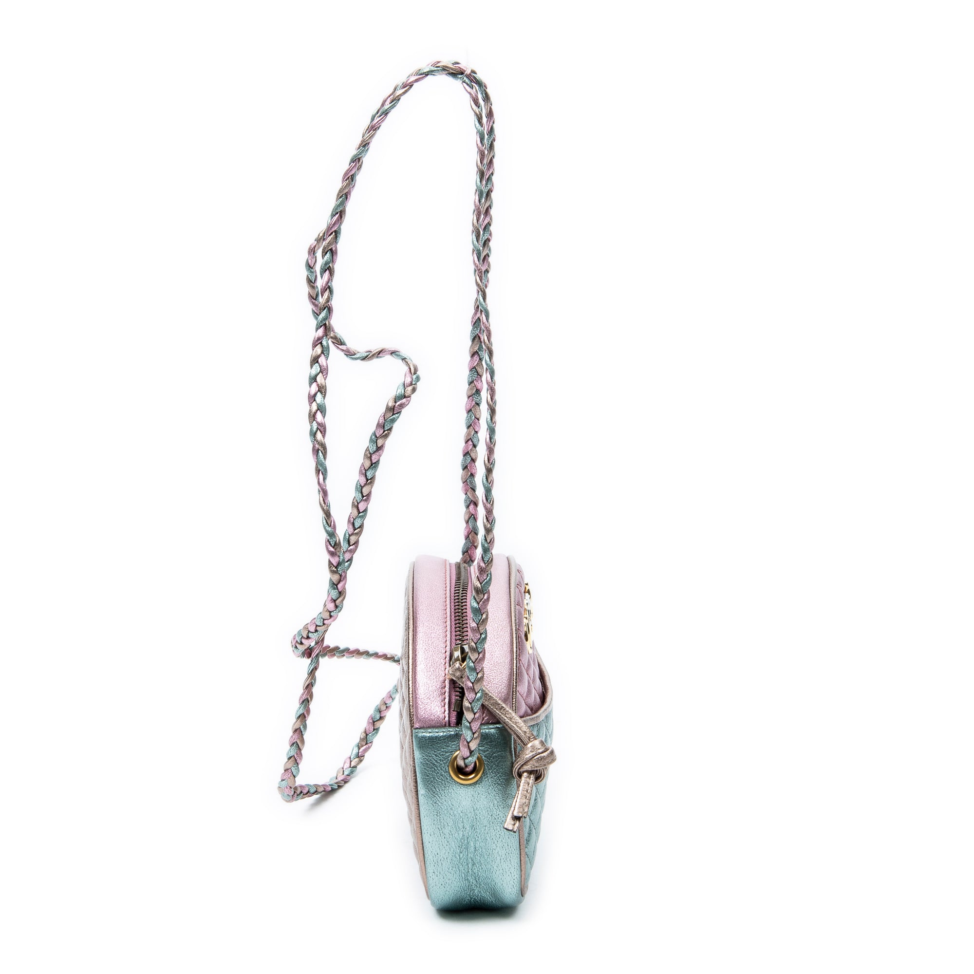 Shoulder Bag Trapuntata Mini Camera Crossbody Light Pink Quilted Metallic Leather