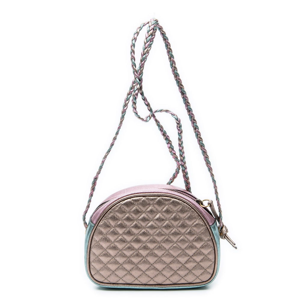 Shoulder Bag Trapuntata Mini Camera Crossbody Light Pink Quilted Metallic Leather