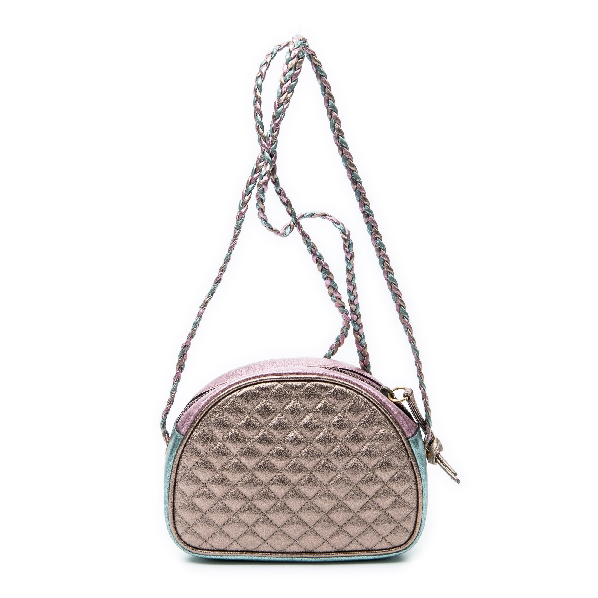 Shoulder Bag Trapuntata Mini Camera Crossbody Light Pink Quilted Metallic Leather