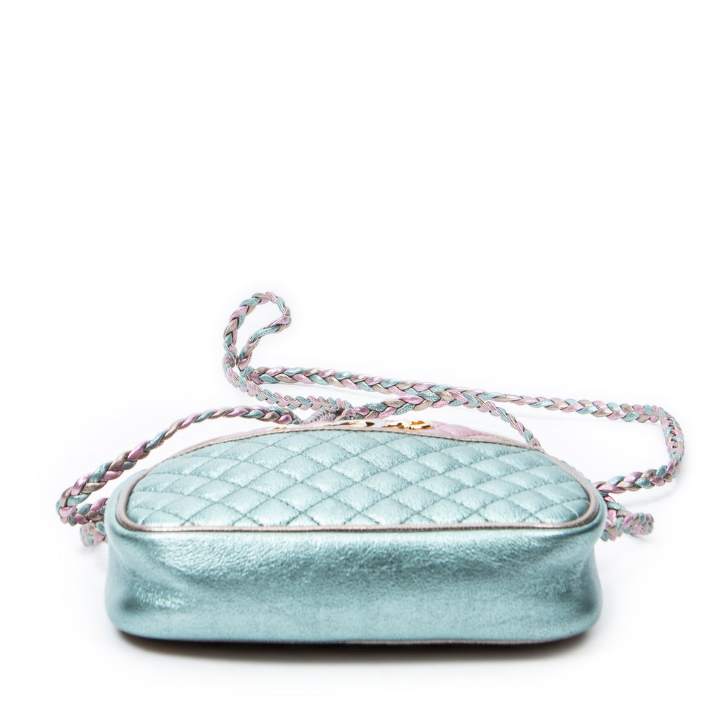 Shoulder Bag Trapuntata Mini Camera Crossbody Light Pink Quilted Metallic Leather