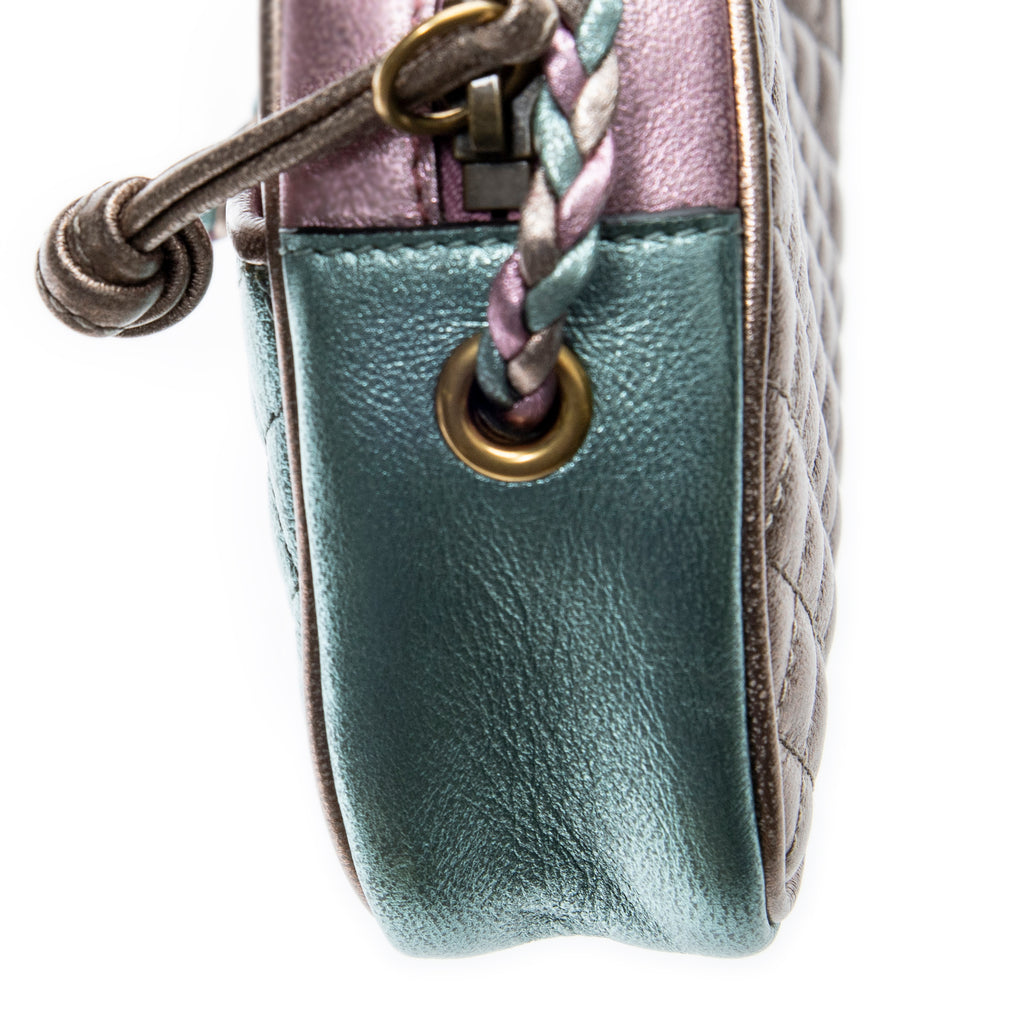 Shoulder Bag Trapuntata Mini Camera Crossbody Light Pink Quilted Metallic Leather