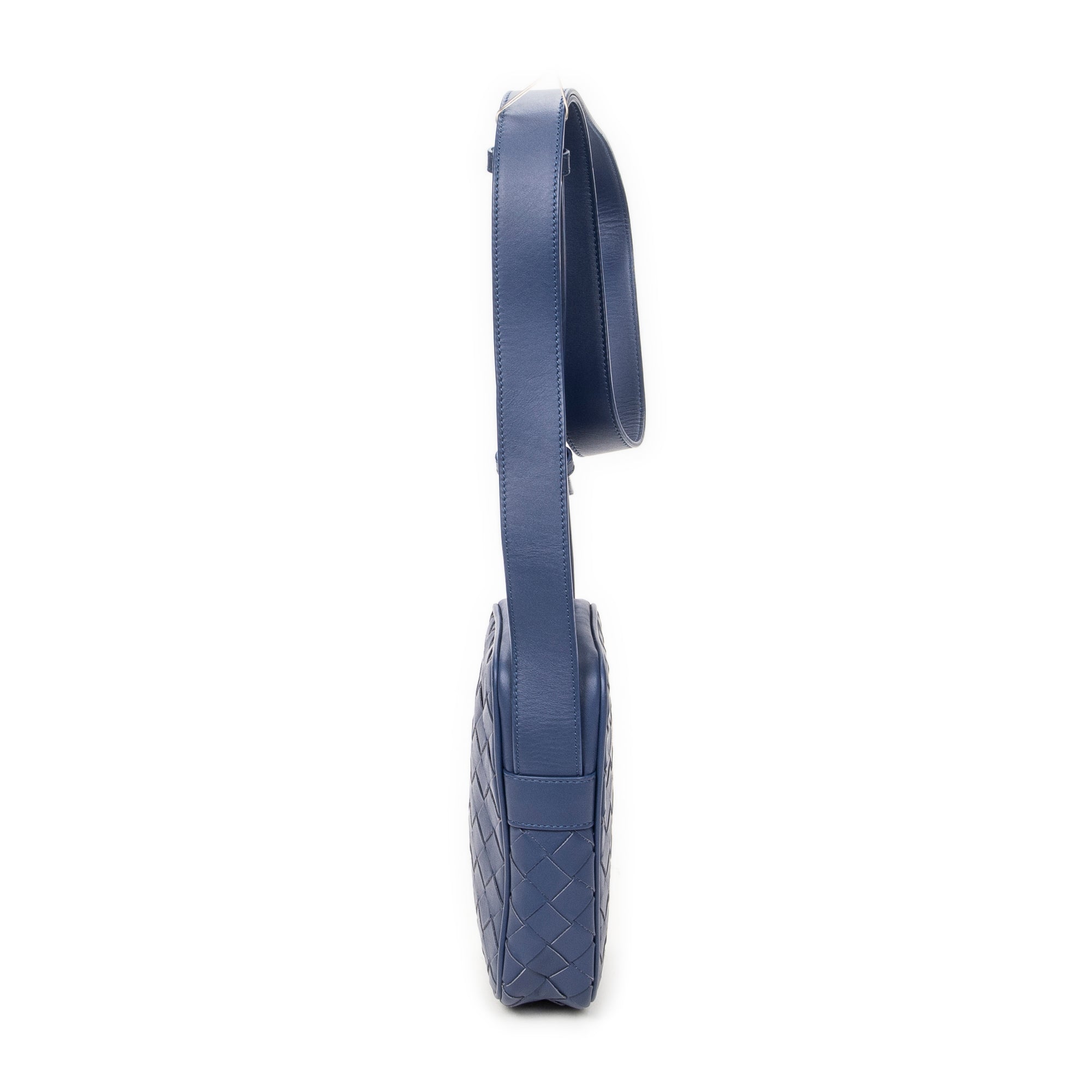 Shoulder Bag Phone Pouch Crossbody Blue Intrecciato Leather