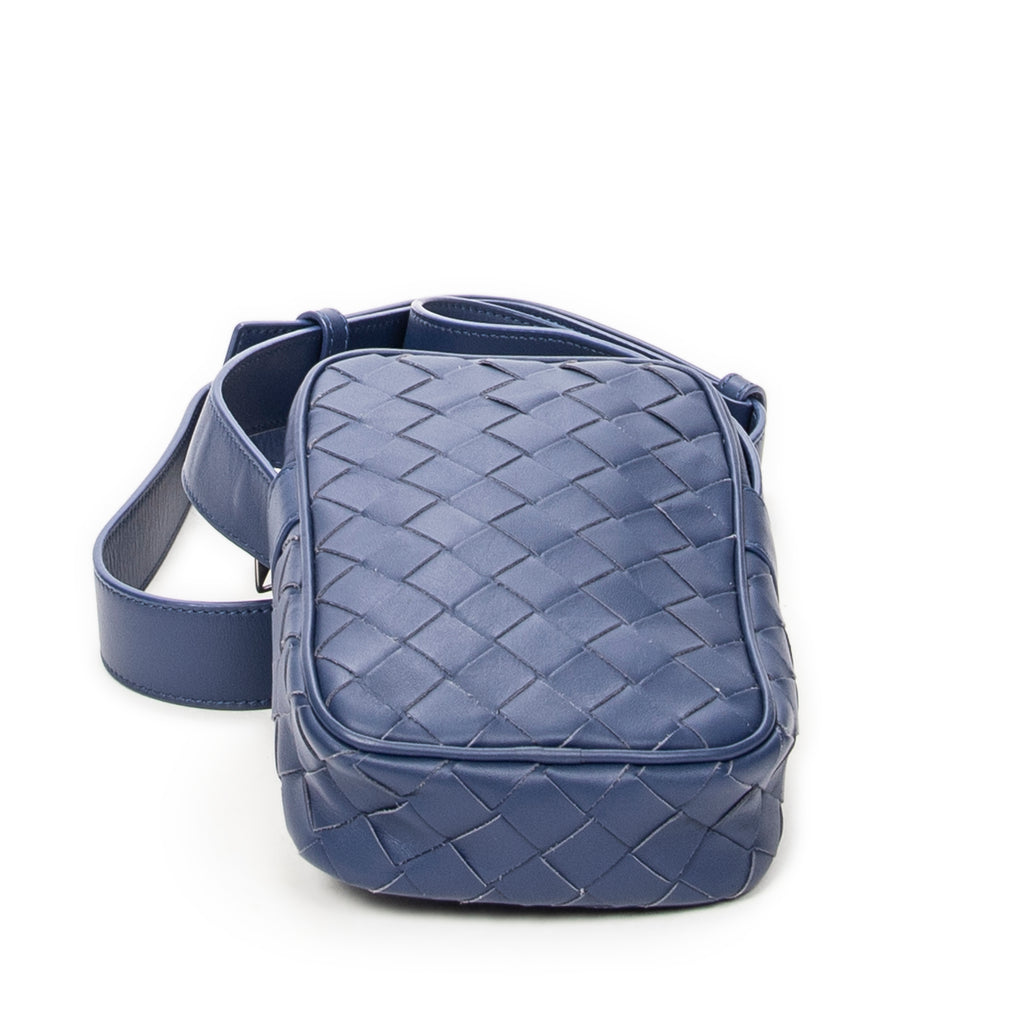 Shoulder Bag Phone Pouch Crossbody Blue Intrecciato Leather