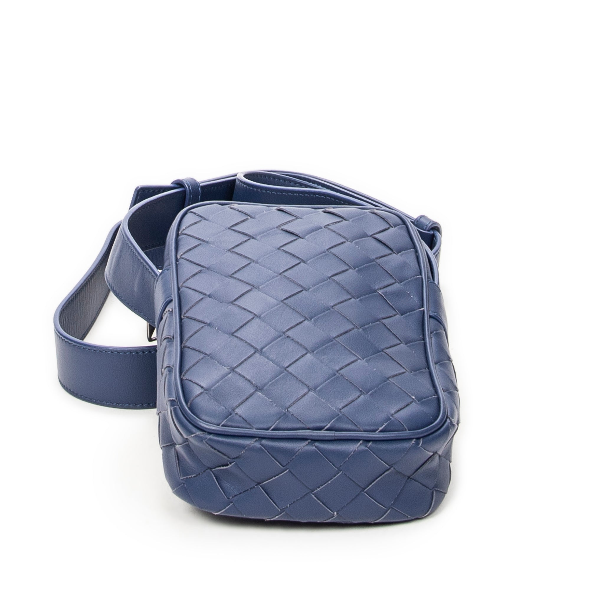 Shoulder Bag Phone Pouch Crossbody Blue Intrecciato Leather