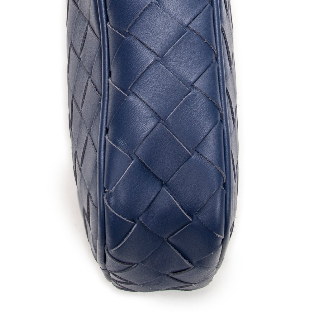 Shoulder Bag Phone Pouch Crossbody Blue Intrecciato Leather