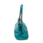 Shoulder Bag Chain Shopping Tote Teal Intrecciato Leather