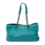 Shoulder Bag Chain Shopping Tote Teal Intrecciato Leather
