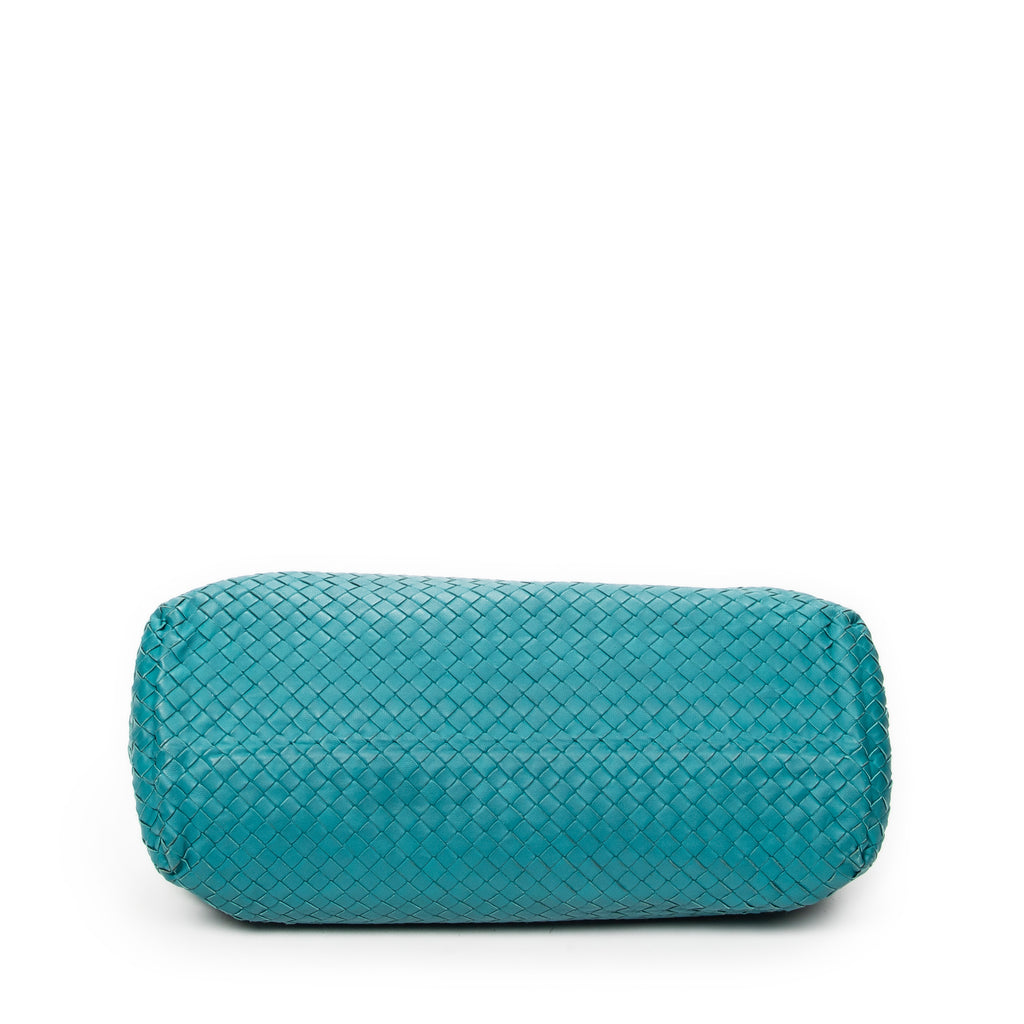 Shoulder Bag Chain Shopping Tote Teal Intrecciato Leather