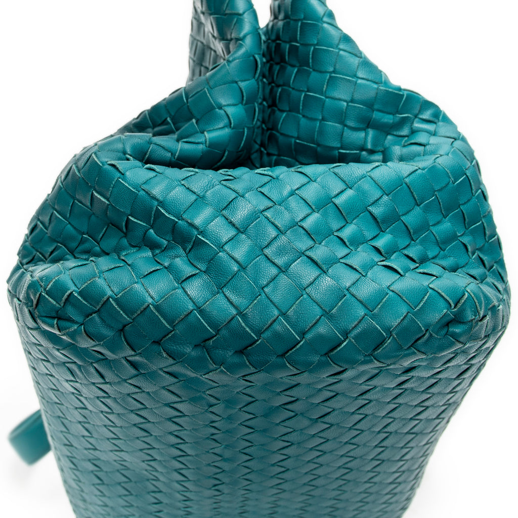 Shoulder Bag Chain Shopping Tote Teal Intrecciato Leather