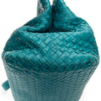 Shoulder Bag Chain Shopping Tote Teal Intrecciato Leather