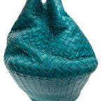 Shoulder Bag Chain Shopping Tote Teal Intrecciato Leather