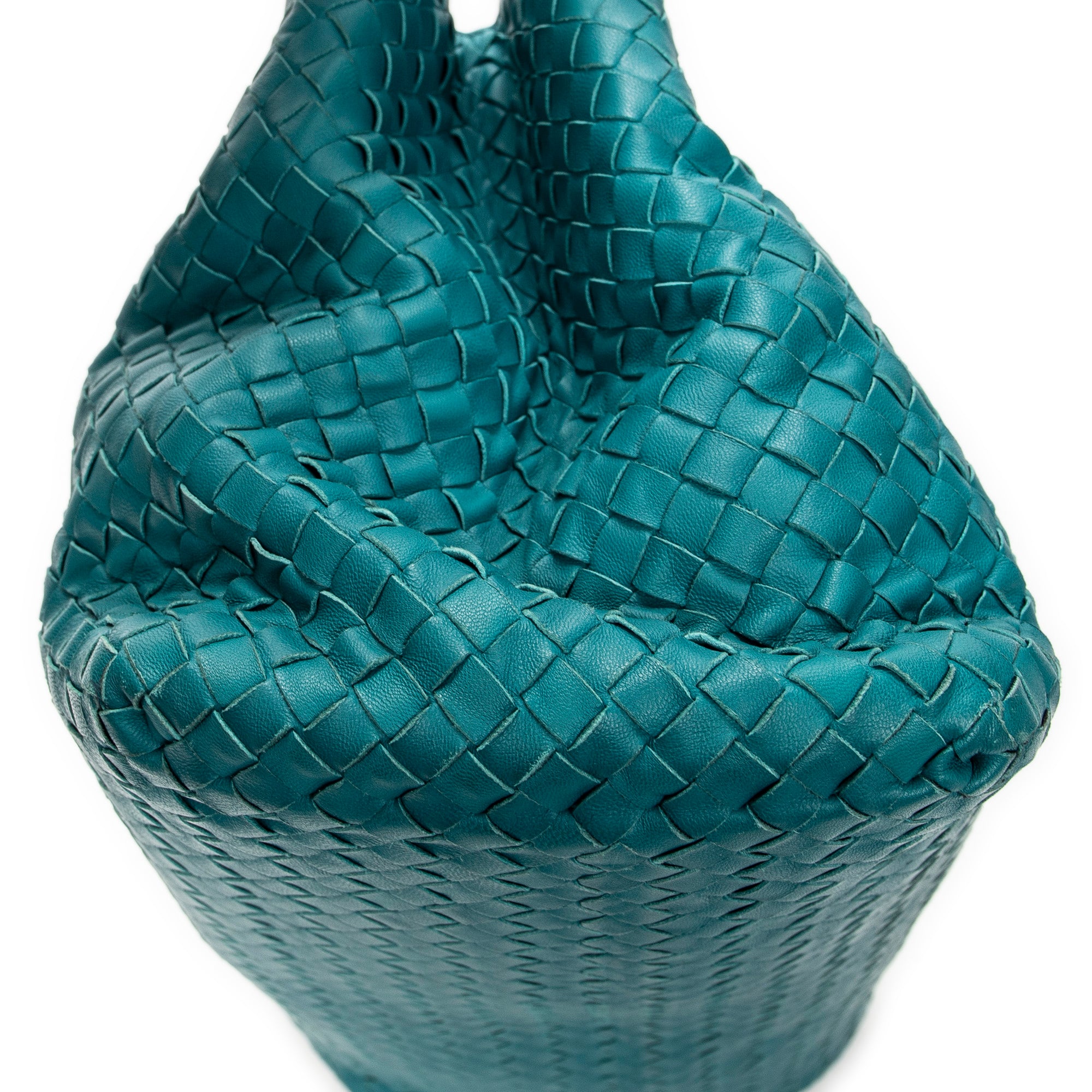 Shoulder Bag Chain Shopping Tote Teal Intrecciato Leather