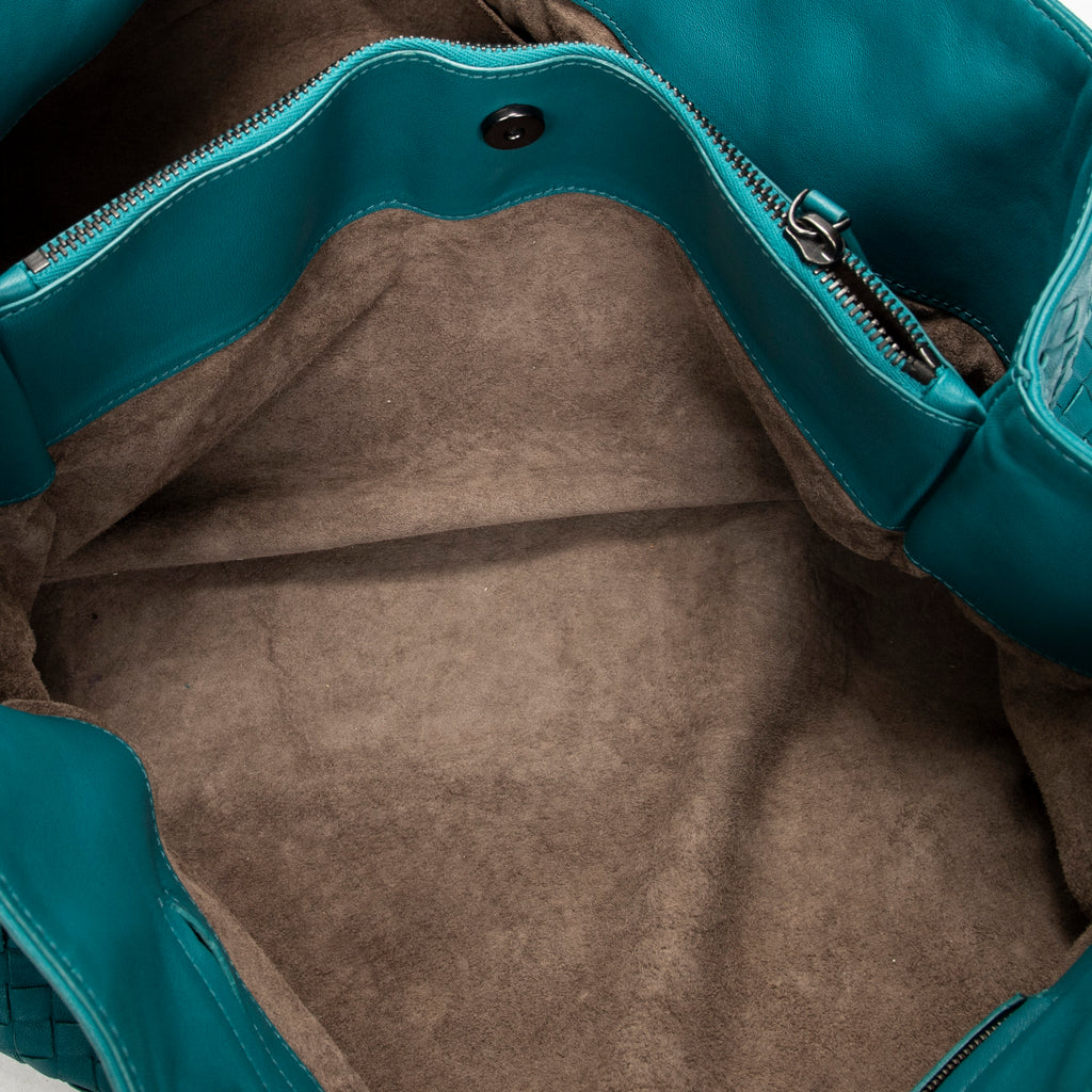 Shoulder Bag Chain Shopping Tote Teal Intrecciato Leather