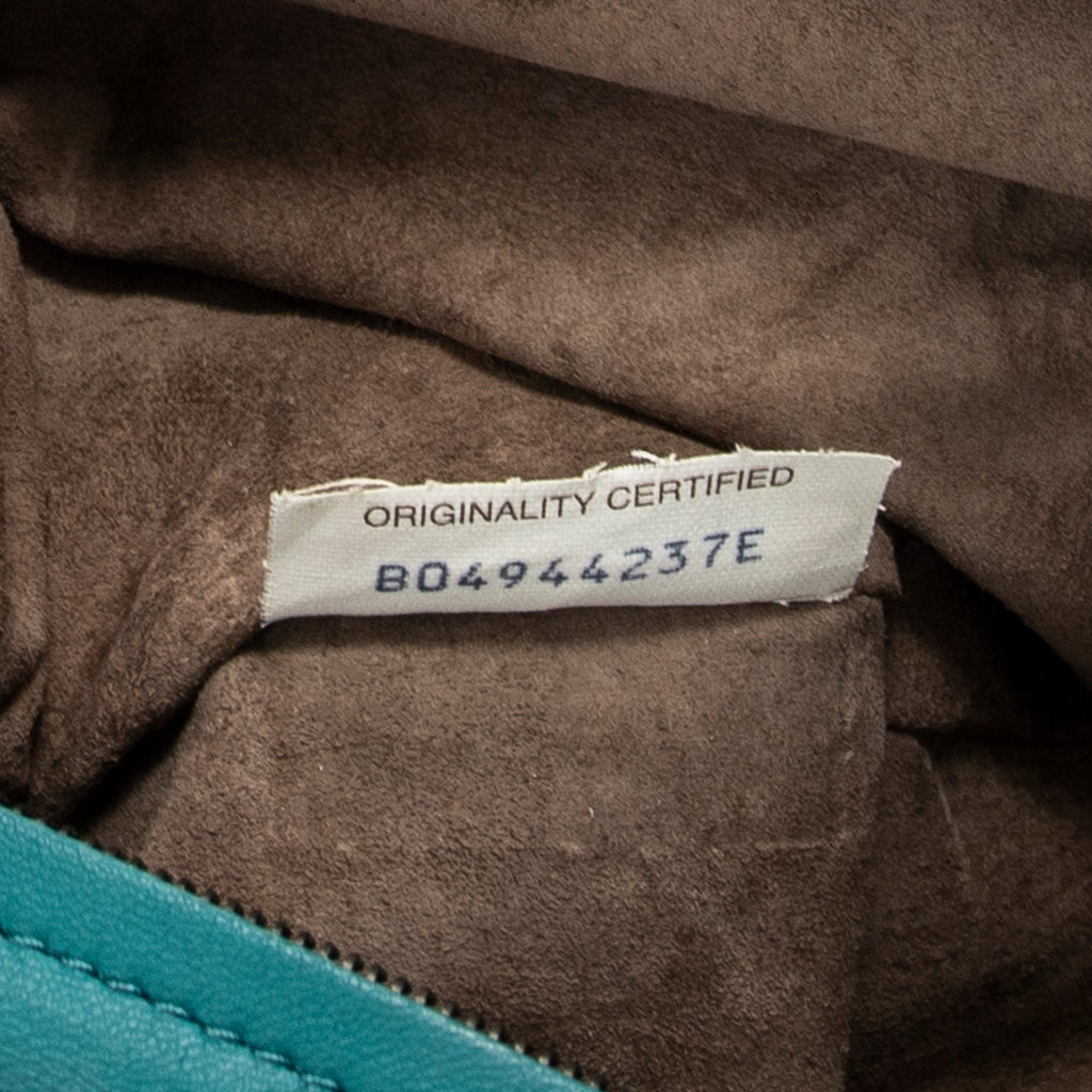 Shoulder Bag Chain Shopping Tote Teal Intrecciato Leather