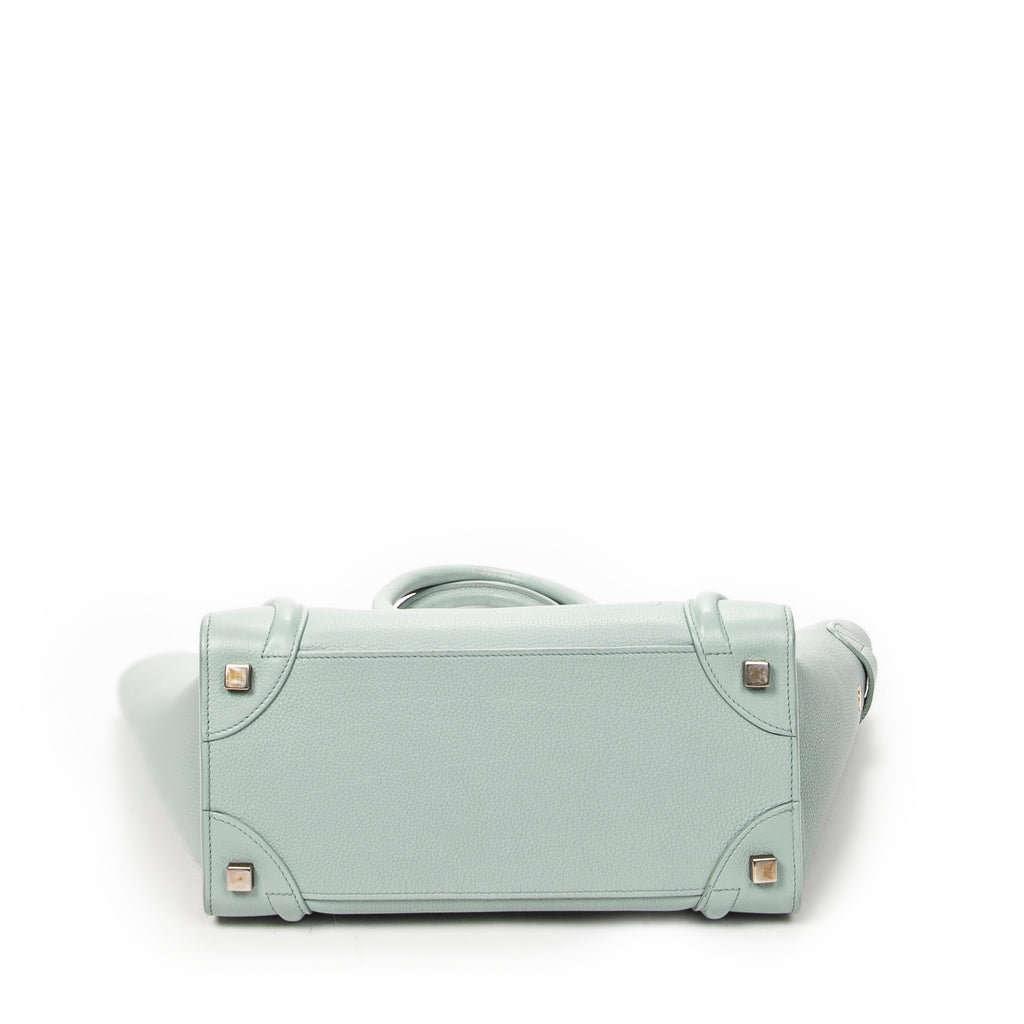 Handbag Micro Luggage Light Blue Grained Calfskin Leather