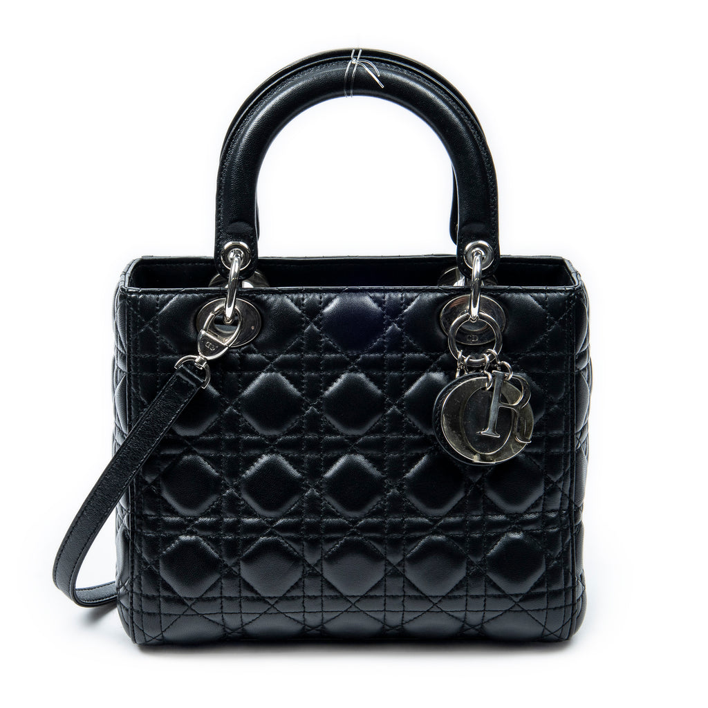 Shoulder Bag Medium Lady Dior Zip Black Cannage Lambskin Leather