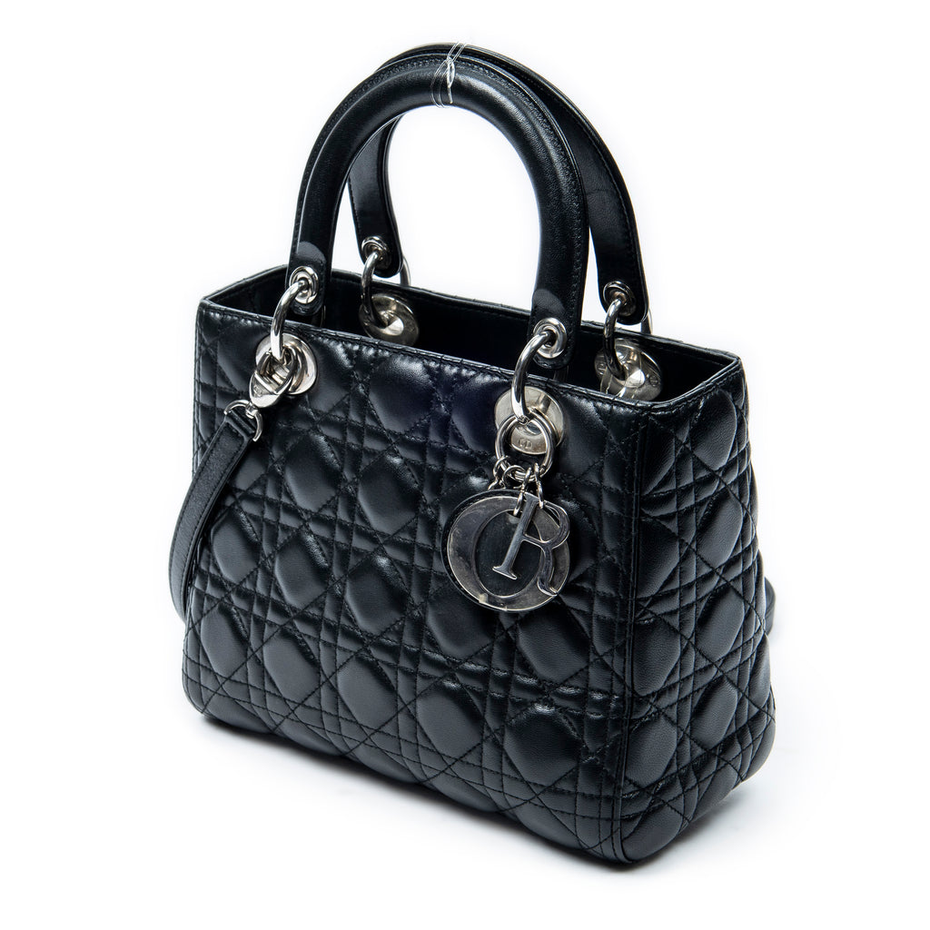 Shoulder Bag Medium Lady Dior Zip Black Cannage Lambskin Leather
