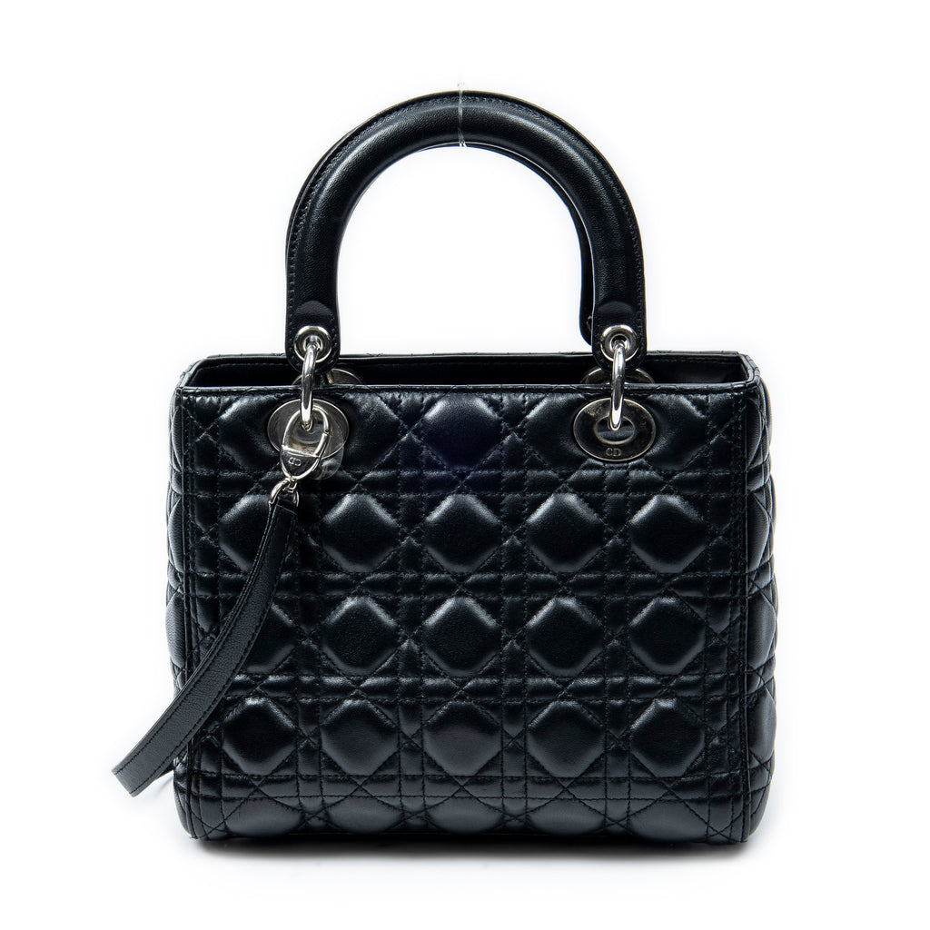 Shoulder Bag Medium Lady Dior Zip Black Cannage Lambskin Leather