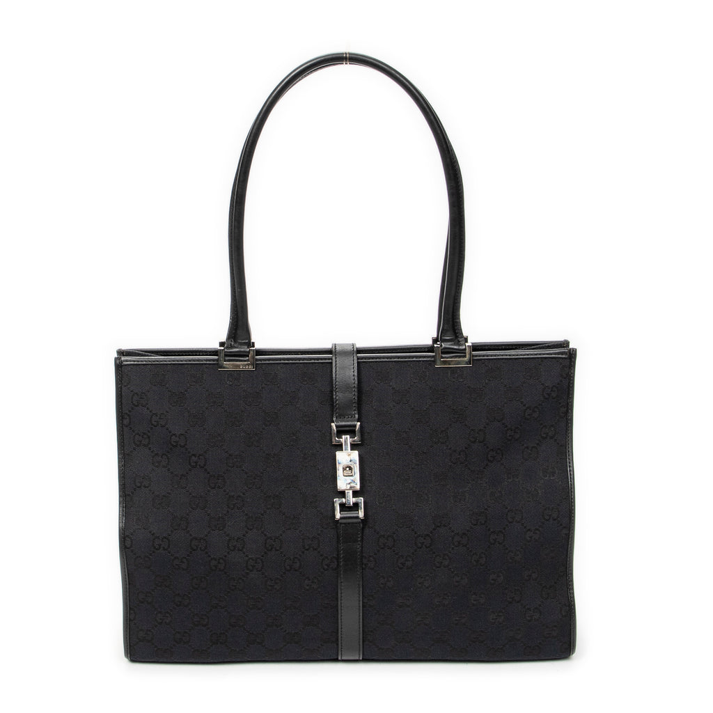 Shoulder Bag Large Square Tote Black Monogrammed Canvas