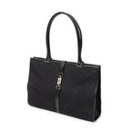 Bolso de hombro cuadrado grande de lona negra con monograma