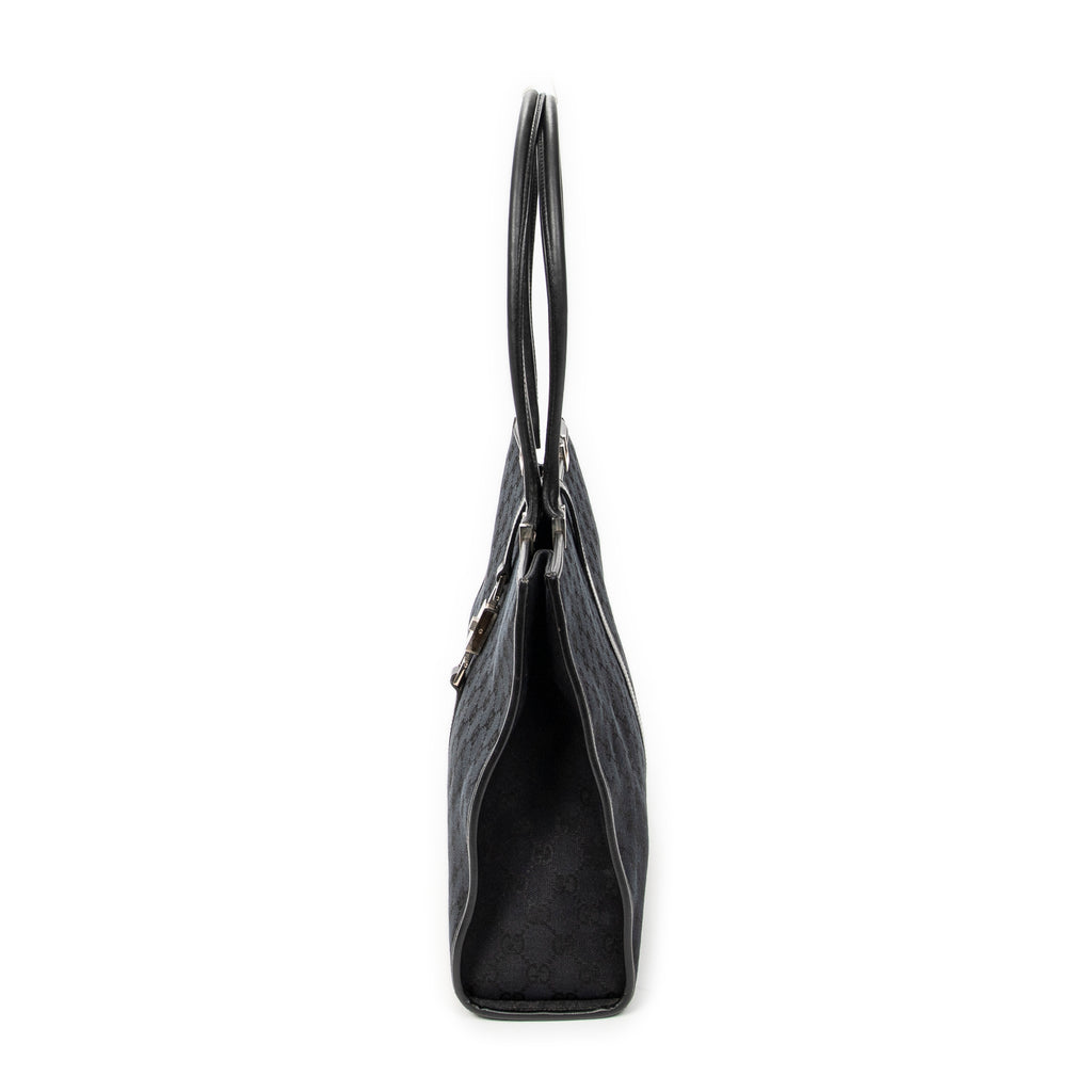 Shoulder Bag Large Square Tote Black Monogrammed Canvas