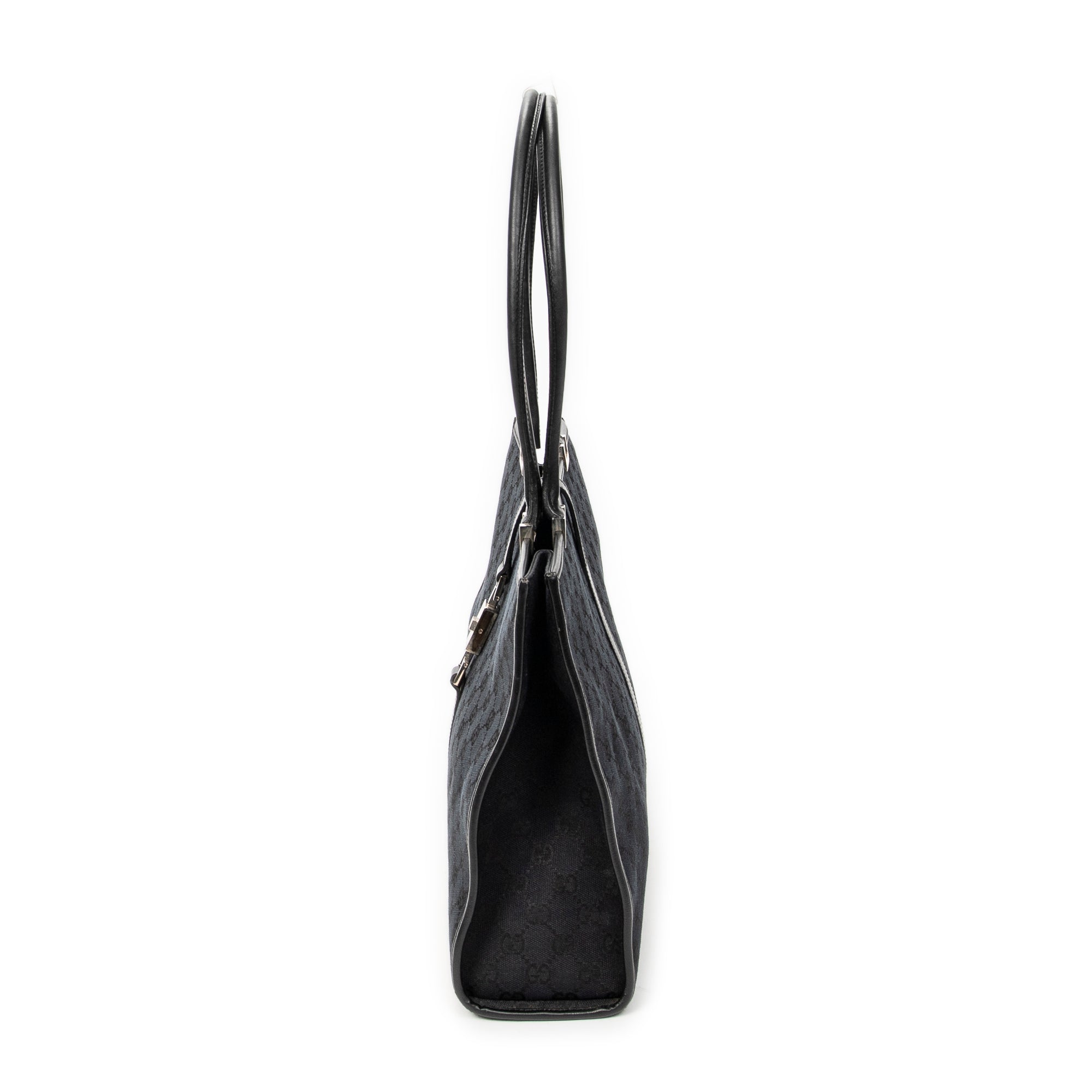 Shoulder Bag Large Square Tote Black Monogrammed Canvas