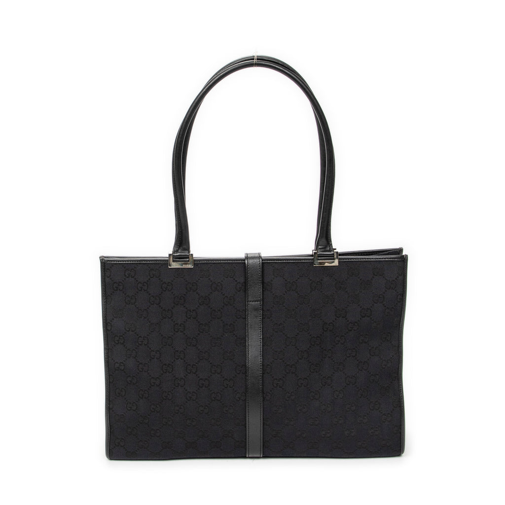 Shoulder Bag Large Square Tote Black Monogrammed Canvas
