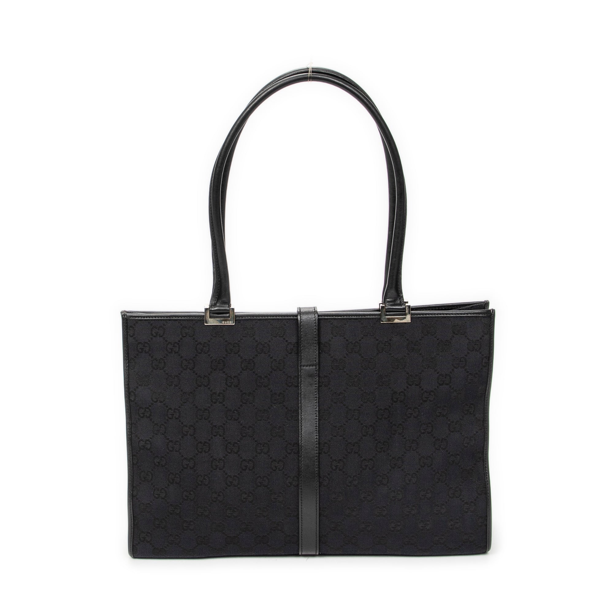 Shoulder Bag Large Square Tote Black Monogrammed Canvas