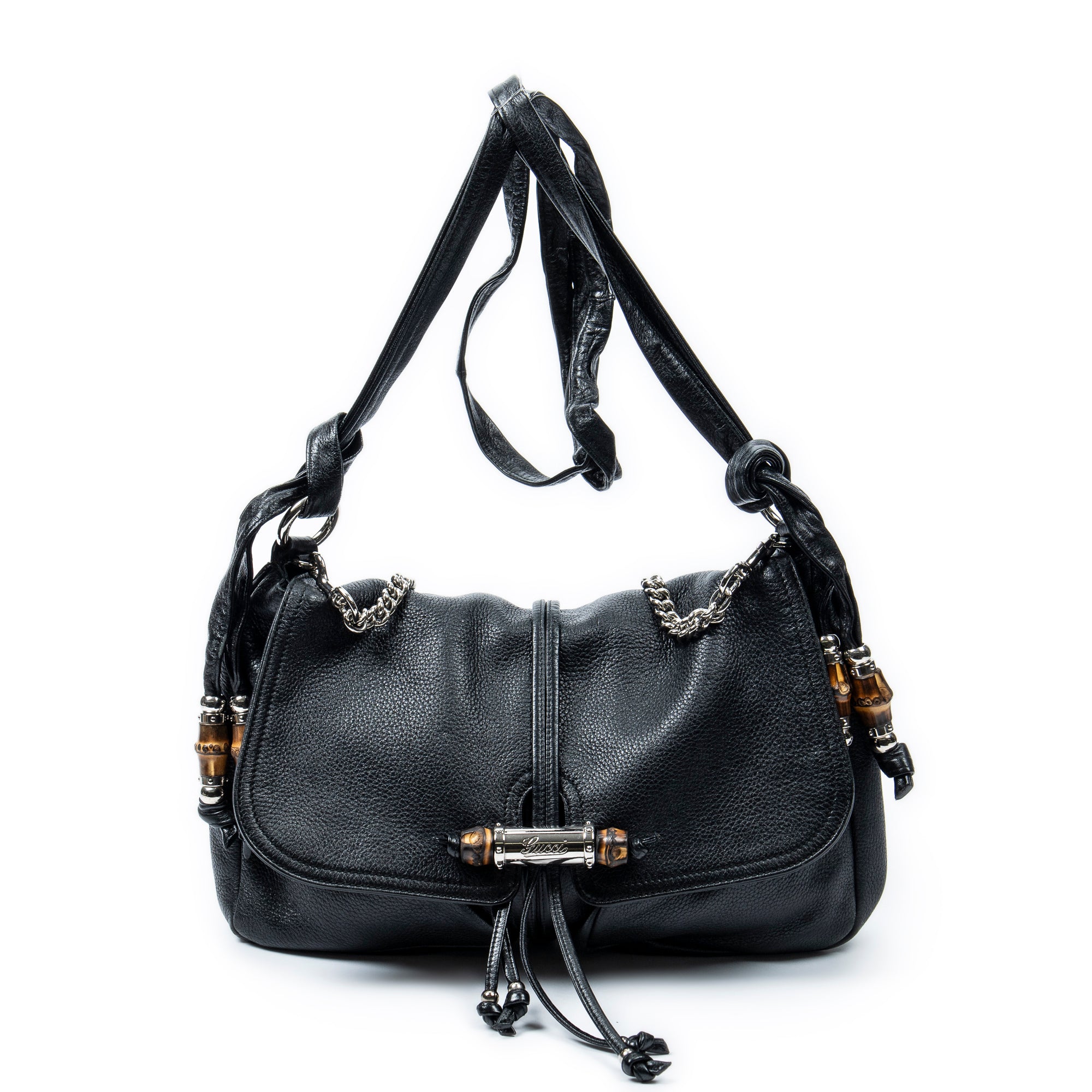 Shoulder Bag Large Jungle Messenger Black Grained Calfskin Leather