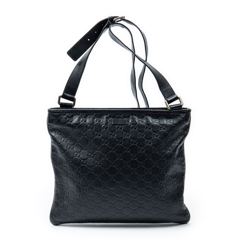 Shoulder Bag Large Square Zip Messenger Black Guccissima Leather