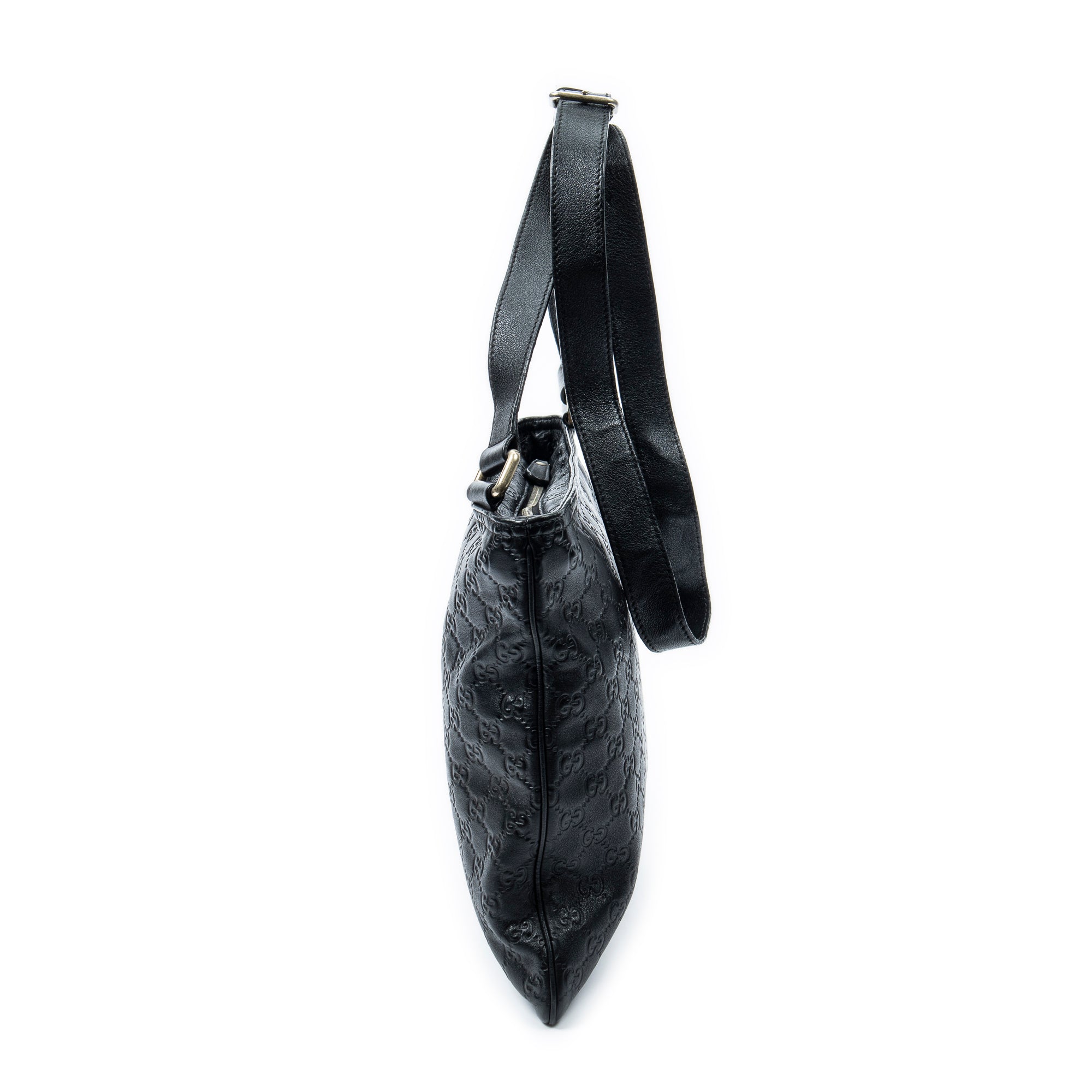 Shoulder Bag Large Square Zip Messenger Black Guccissima Leather