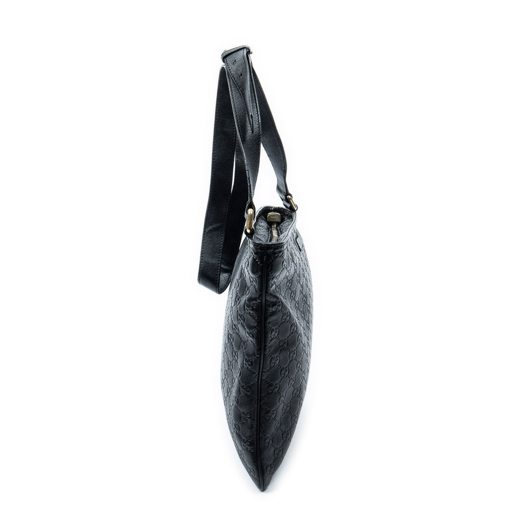 Sac bandoulière grand carré zippé messager en cuir Guccissima noir