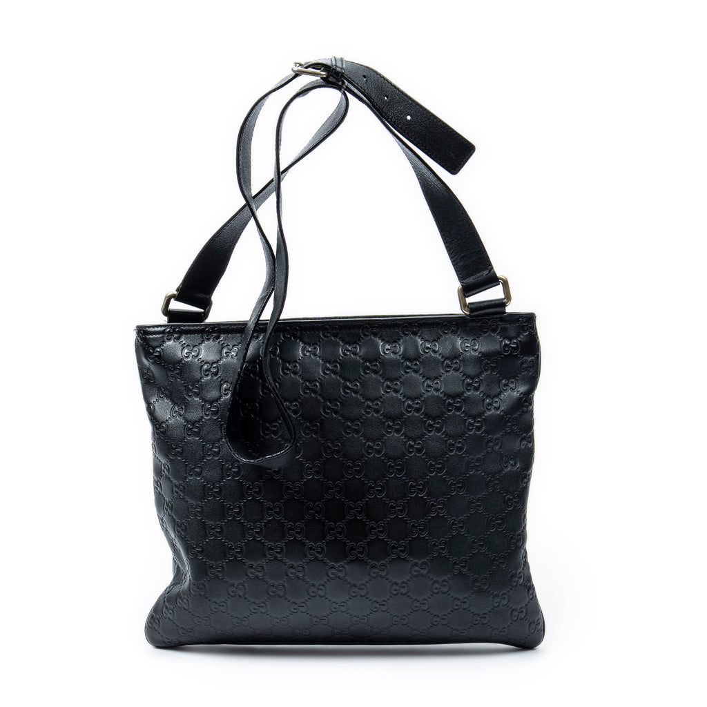 Shoulder Bag Large Square Zip Messenger Black Guccissima Leather