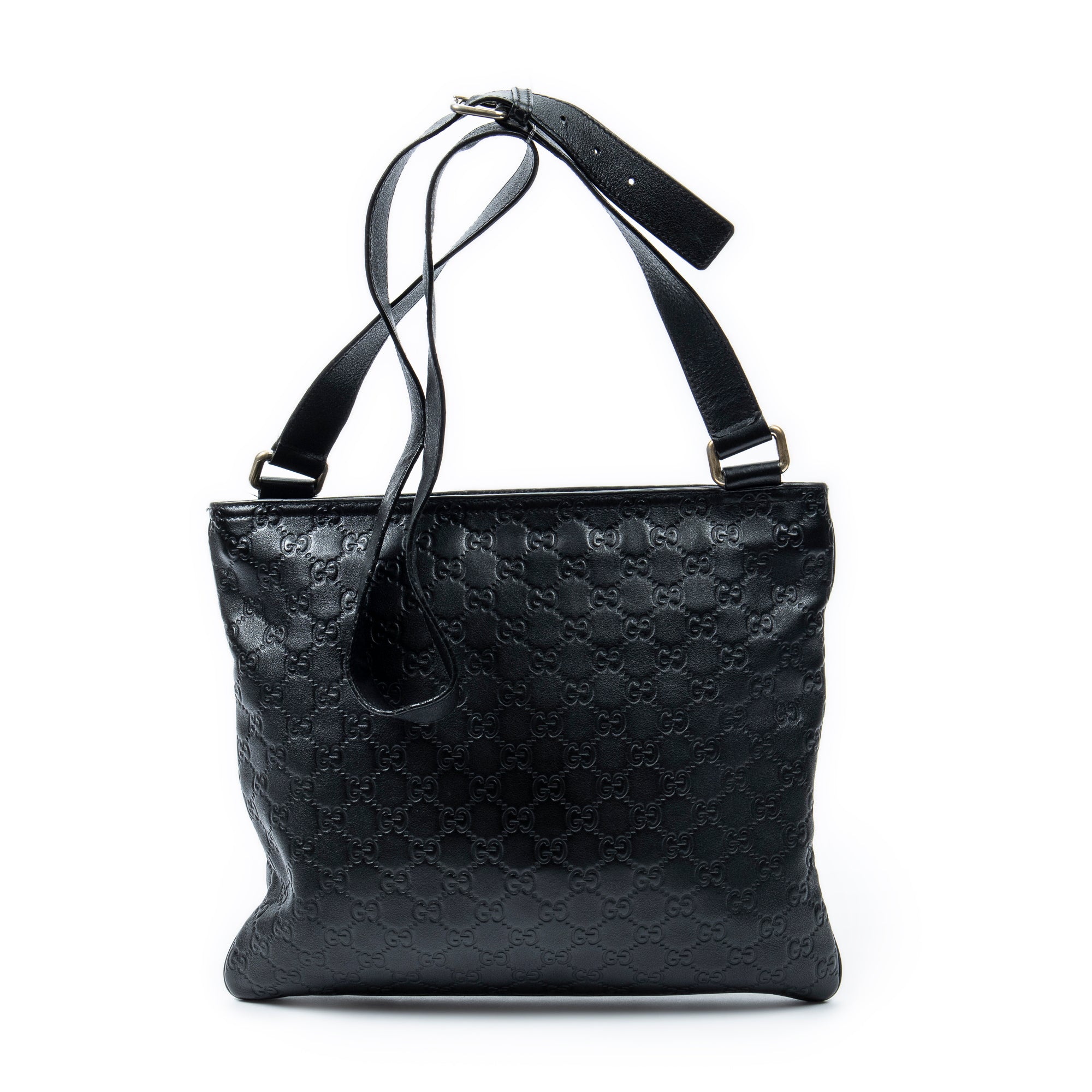 Shoulder Bag Large Square Zip Messenger Black Guccissima Leather