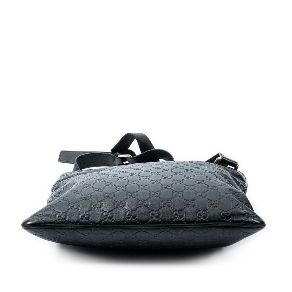 Shoulder Bag Large Square Zip Messenger Black Guccissima Leather