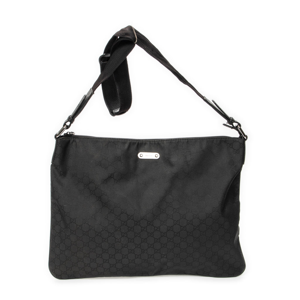 Shoulder Bag Large Flat Messenger Black Monogrammed Nylon Canvas