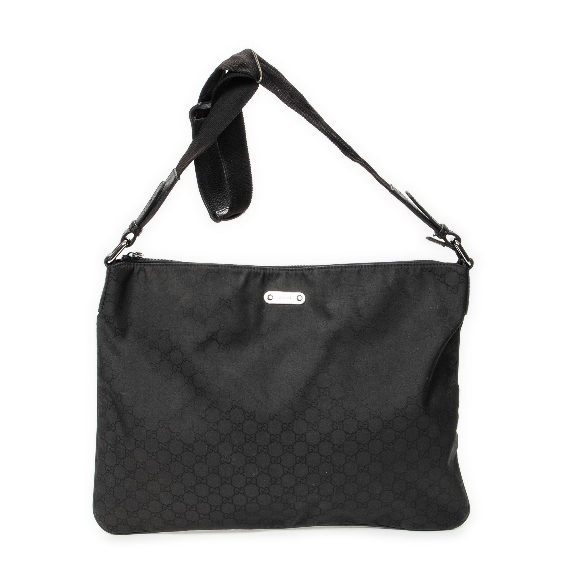 Shoulder Bag Large Flat Messenger Black Monogrammed Nylon Canvas