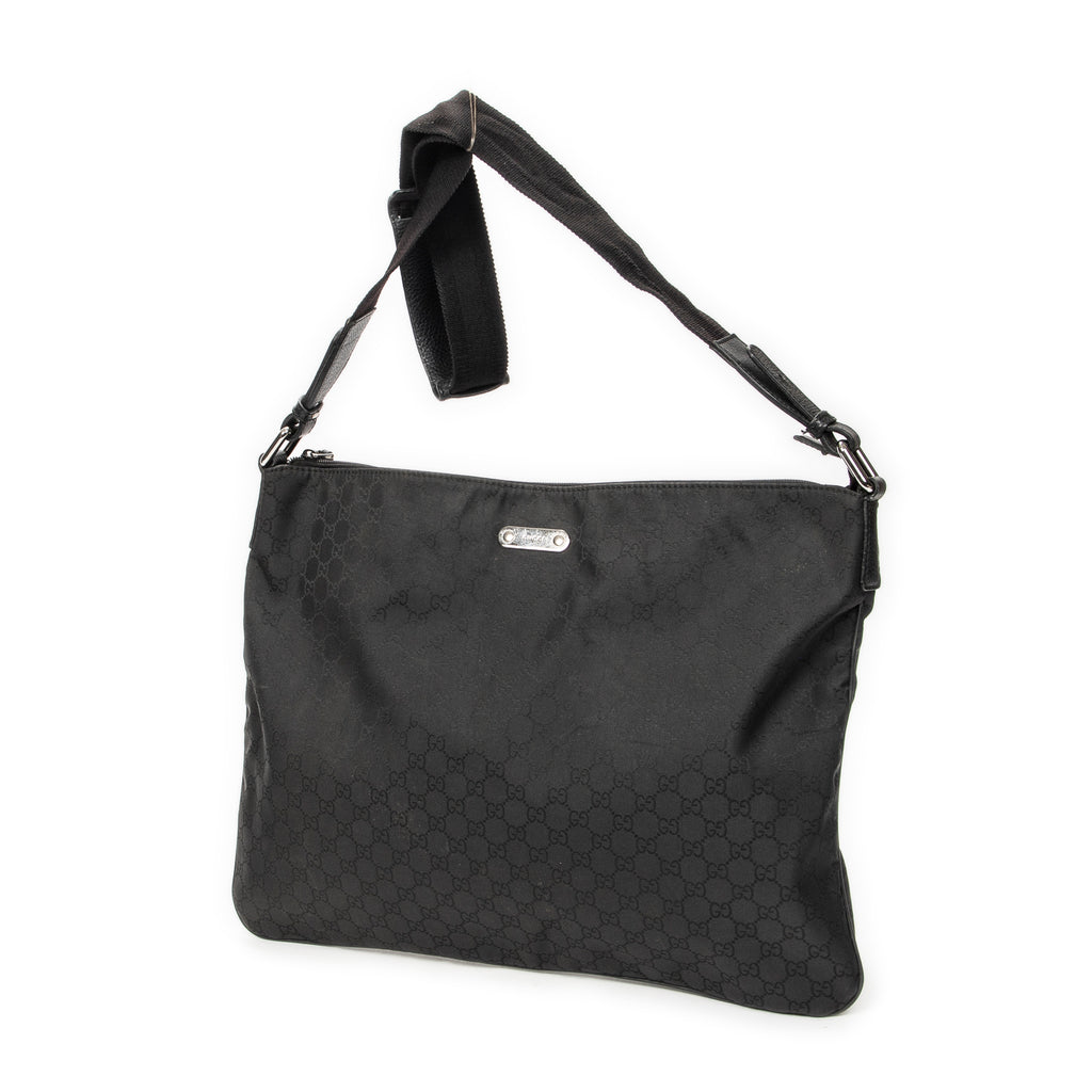 Shoulder Bag Large Flat Messenger Black Monogrammed Nylon Canvas