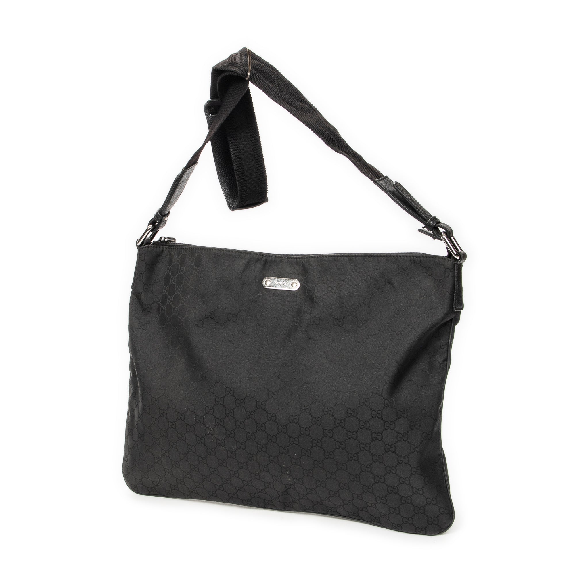 Shoulder Bag Large Flat Messenger Black Monogrammed Nylon Canvas