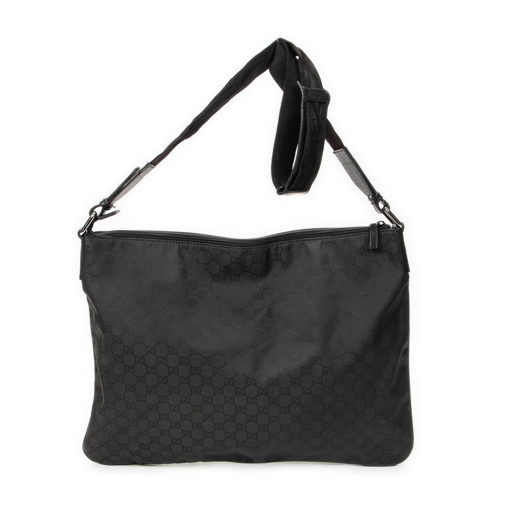 Shoulder Bag Large Flat Messenger Black Monogrammed Nylon Canvas