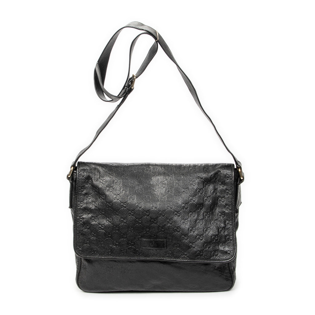 Shoulder Bag Large Flap Messenger Black Guccissima Leather