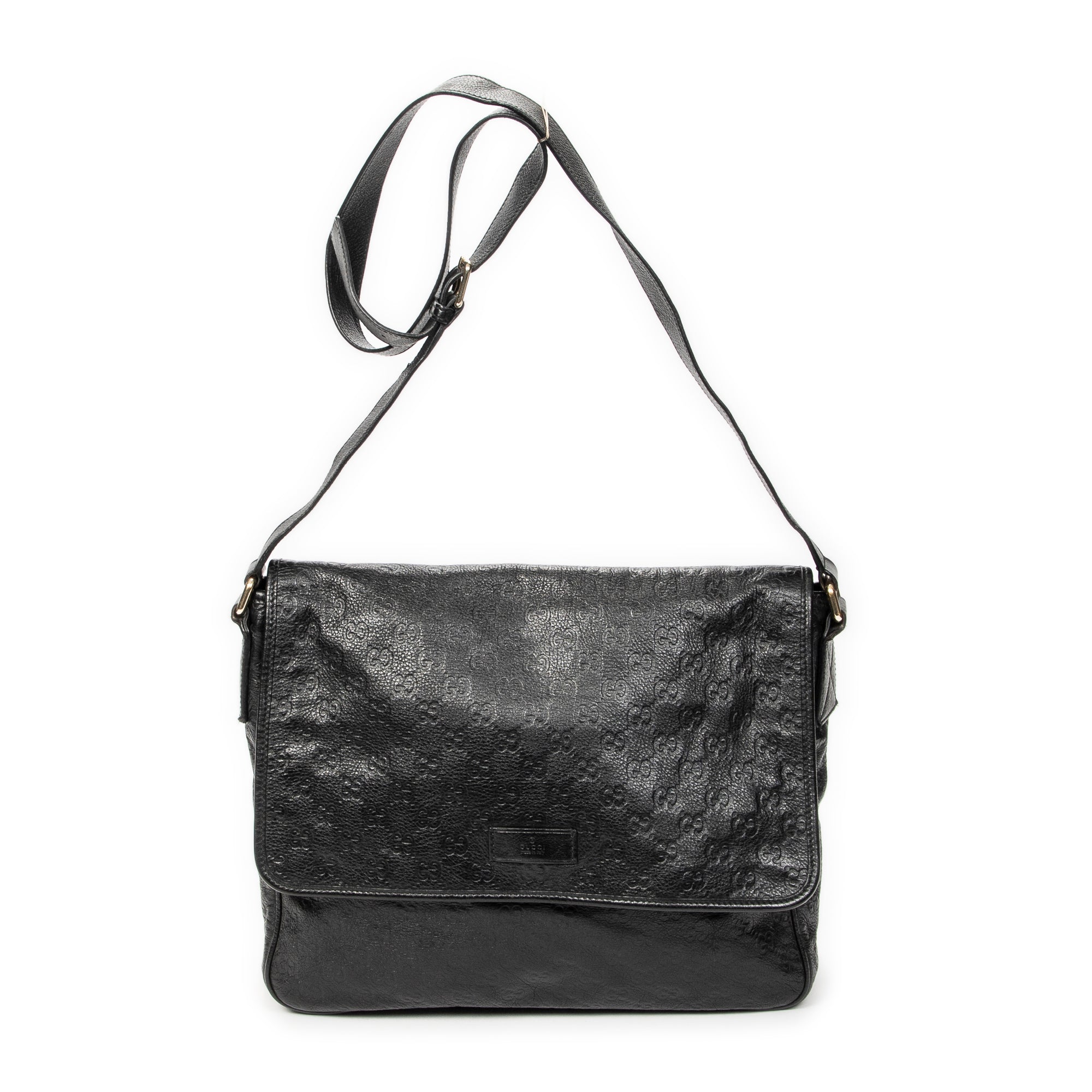 Shoulder Bag Large Flap Messenger Black Guccissima Leather