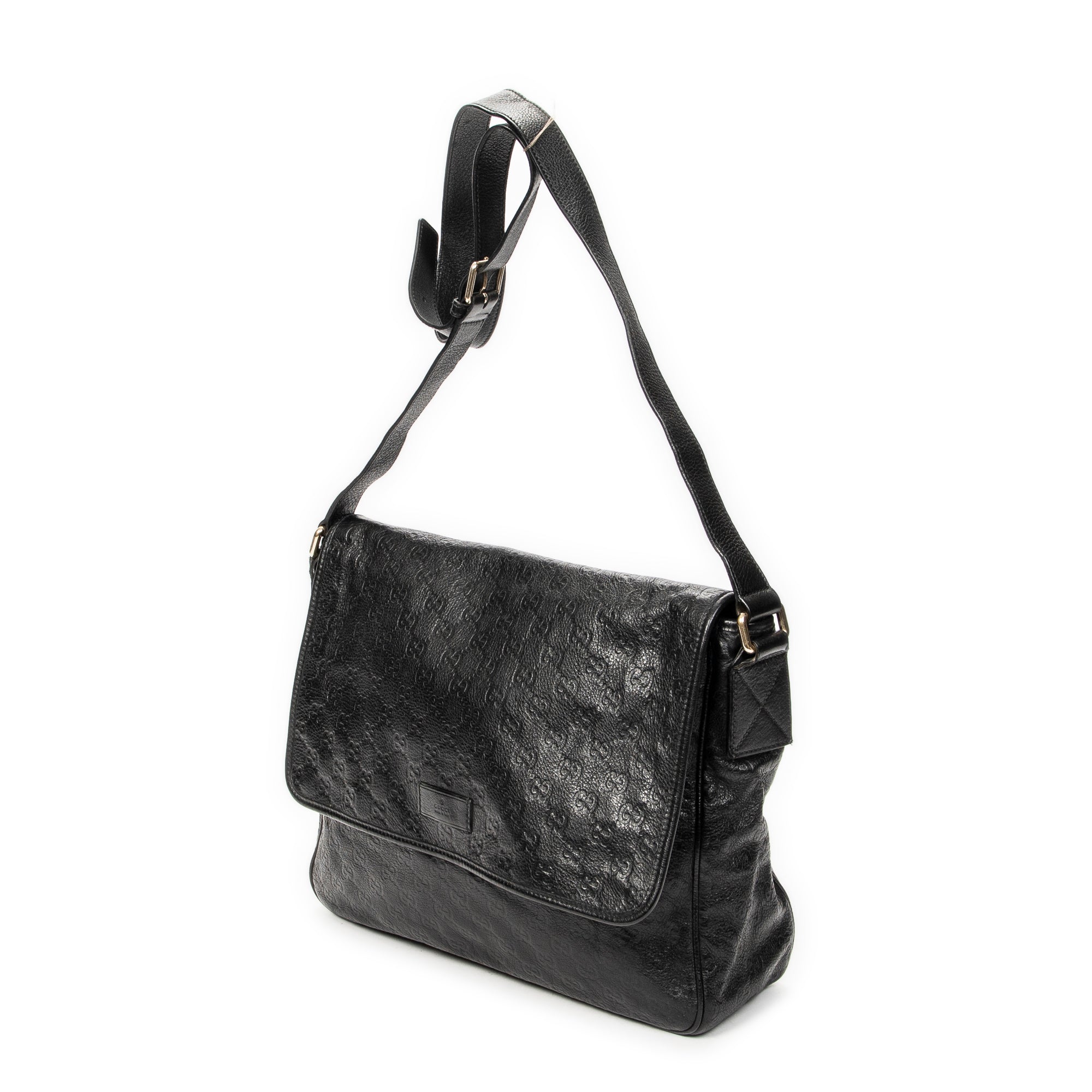 Shoulder Bag Large Flap Messenger Black Guccissima Leather