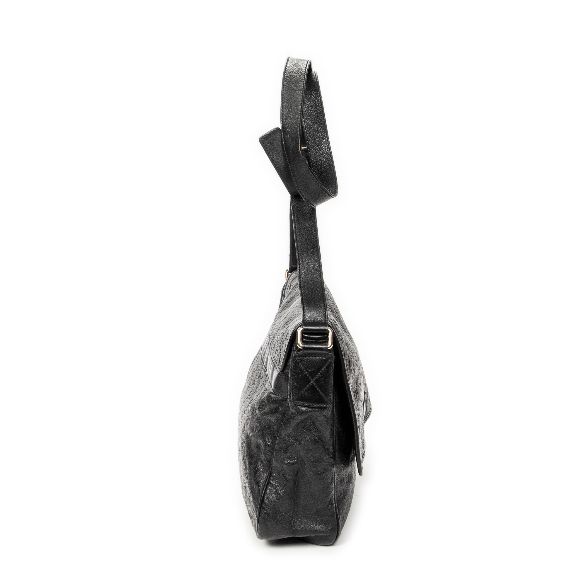 Shoulder Bag Large Flap Messenger Black Guccissima Leather