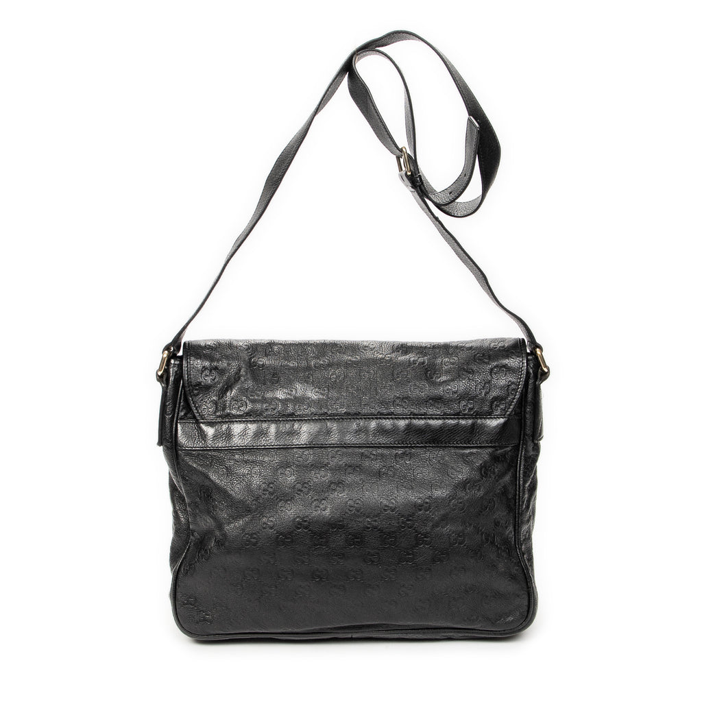 Shoulder Bag Large Flap Messenger Black Guccissima Leather
