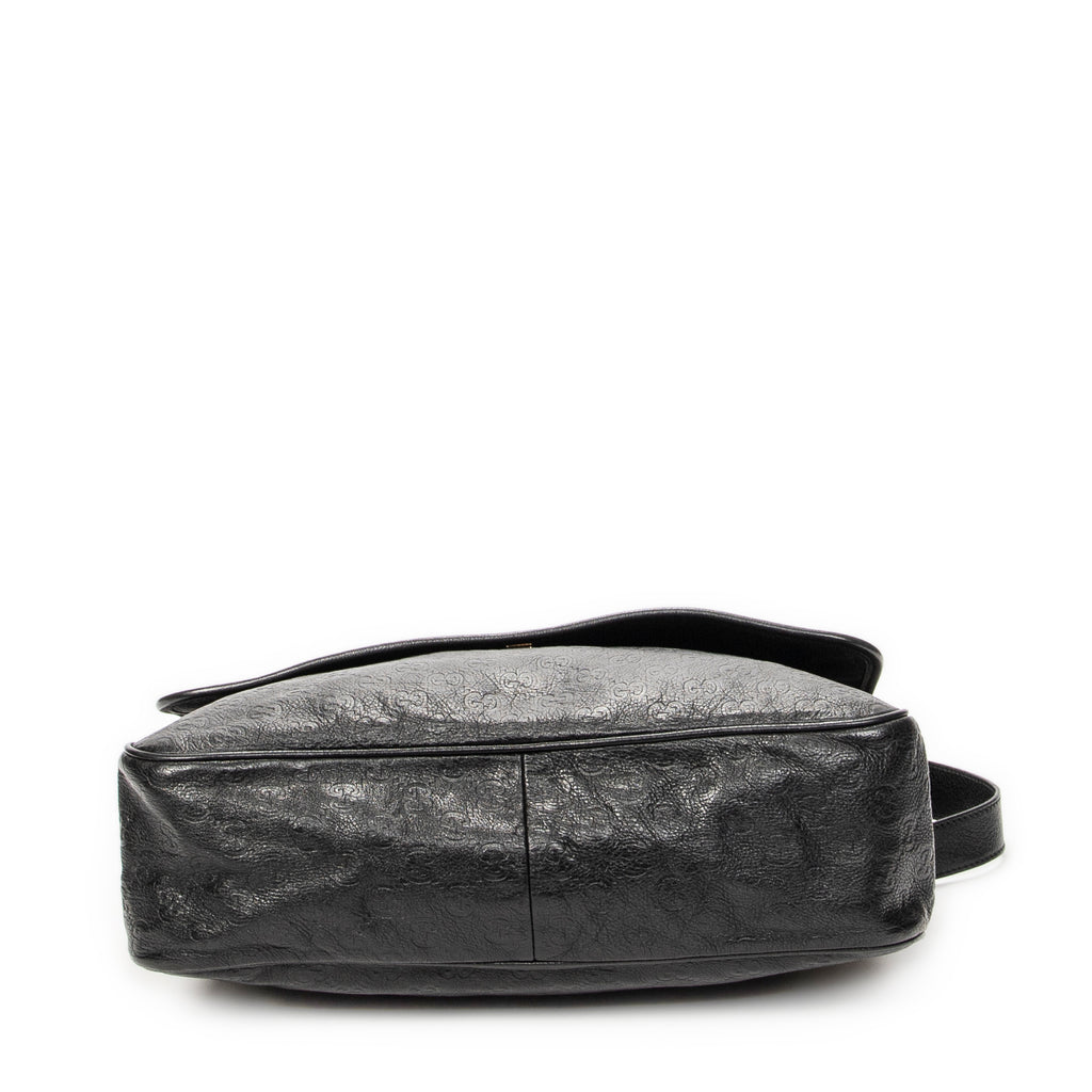 Shoulder Bag Large Flap Messenger Black Guccissima Leather
