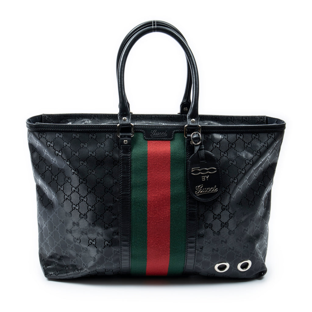 Shoulder Bag Large Web 500 Zip Tote Black Guccissima Imprint Coated Canvas