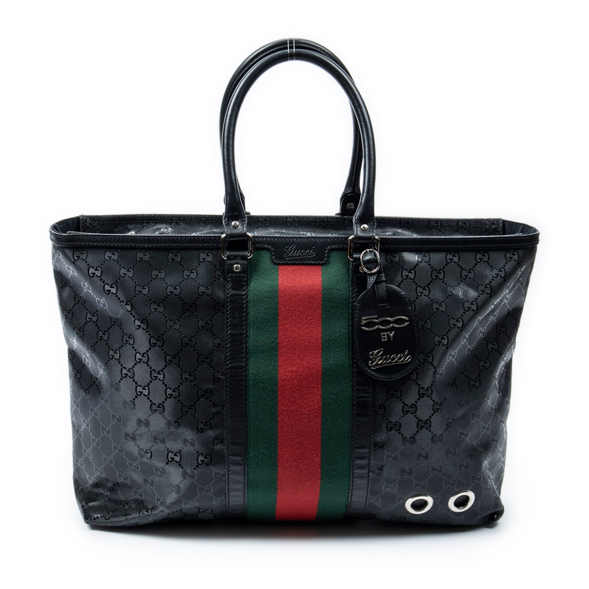 Shoulder Bag Large Web 500 Zip Tote Black Guccissima Imprint Coated Canvas